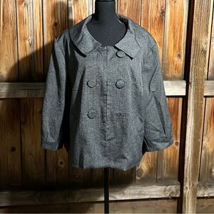 Sharagano Studio Woman plus blazer knit gray black 3/4 sleeves pockets 24W